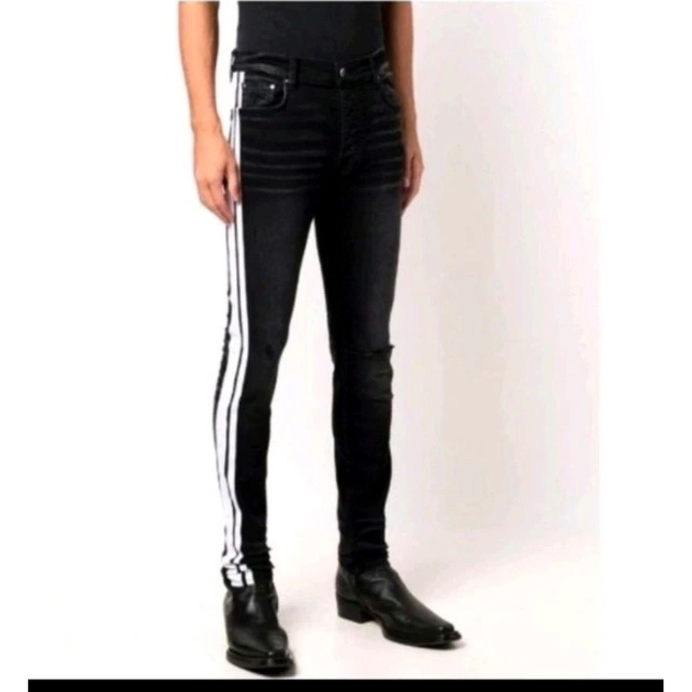 AMIRI Black Track Distressed Denim Jeans Size 38 Retail $950
